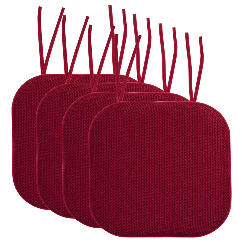 Honeycomb Memory Foam Non-Slip 16" x 16" Chair Cushion Pad with Ties, Wine, 4