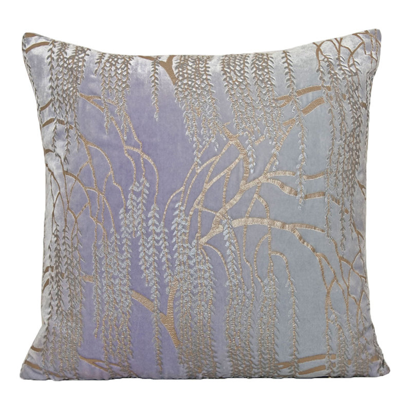 Willow Metallic Square Velvet Pillow Cover & Insert, Green/Gold/Brown, 22" x 22"