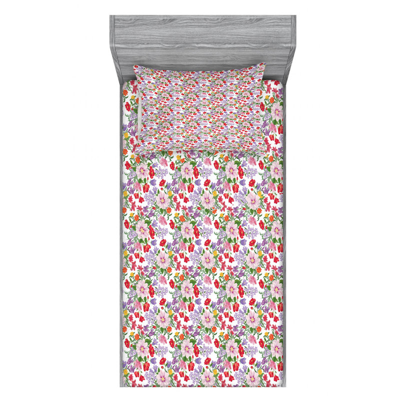 Garden Microfiber Floral Sheet Set, Twin XL Sheet Set with Fitted Sheet, Red/Purple Floral