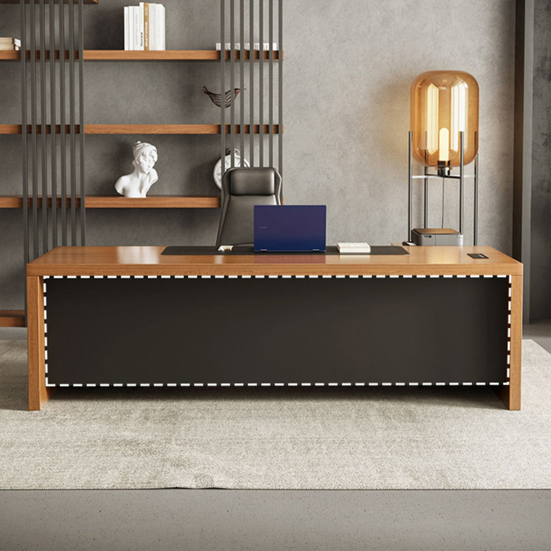 Brown Rectangular Solid Wood+Iron desks, 29.53" H x 62.99" W x 31.5" D