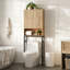 Armoire de rangement au-dessus de la toilette avec tablette réglable, organisateur de salle de bain autoportant avec structure en métal, armoire haute peu encombrante pour les essentiels de salle de bain, style bois naturel