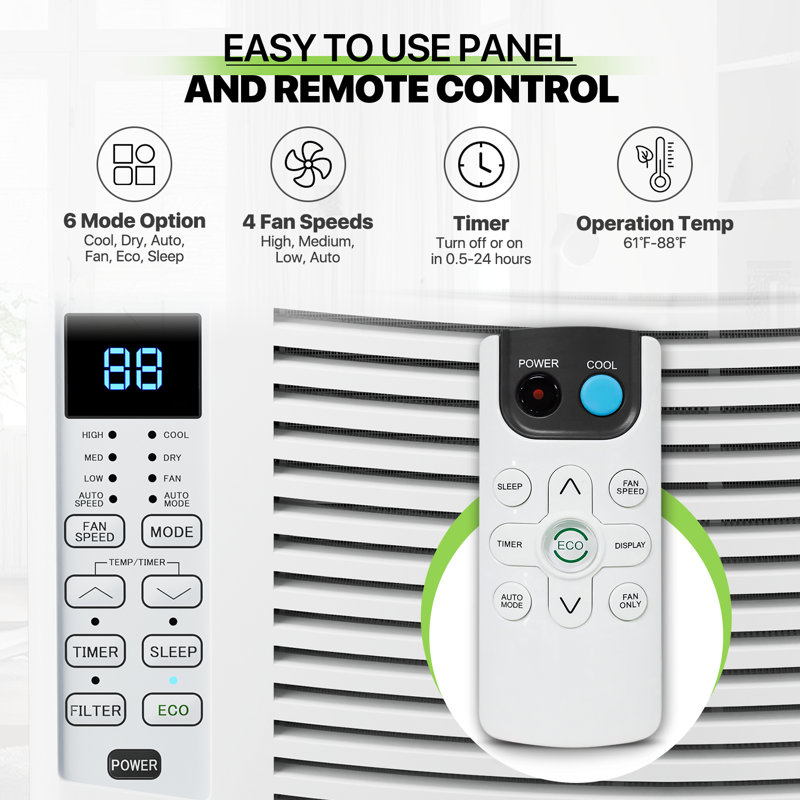 6000 BTU White Window Air Conditioner with Remote Control