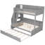 Twin over Full Bunk Bed with Storage Staircase,  Trundle, Storage Shelves, and USB, Grey-64169191