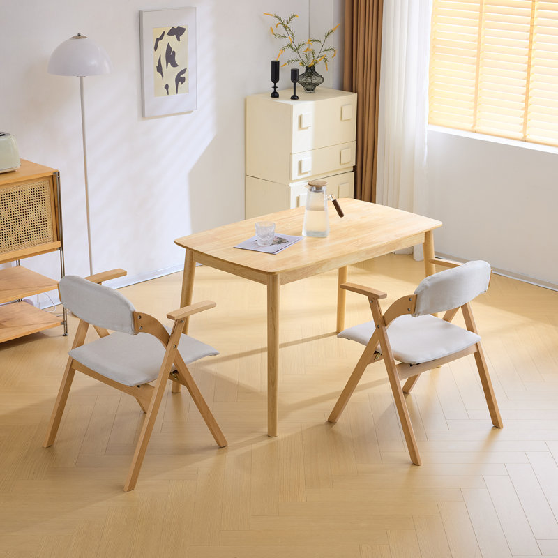 Upholstered Padded Stackable Folding Dining Chair with Armrests, White/Natural