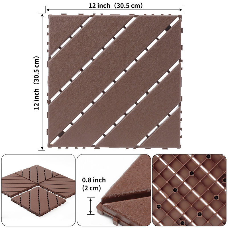 Carreaux de terrasse en plastique emboîtables, Brun