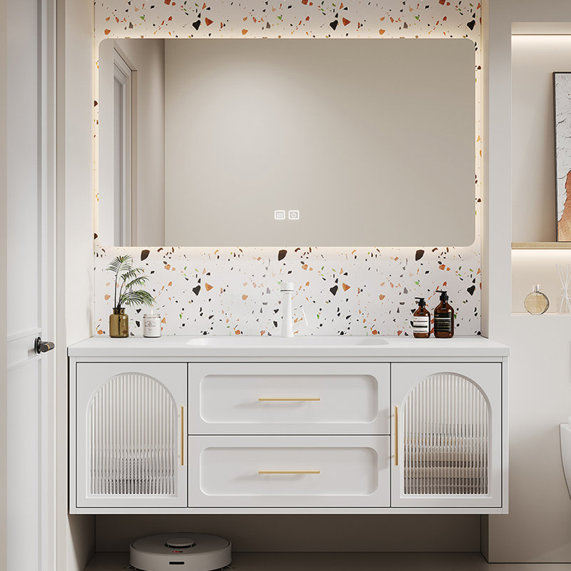 Meuble-lavabo de style crème français, H 19,7 po x l 51,2 po x P 21,7 po, Blanc
