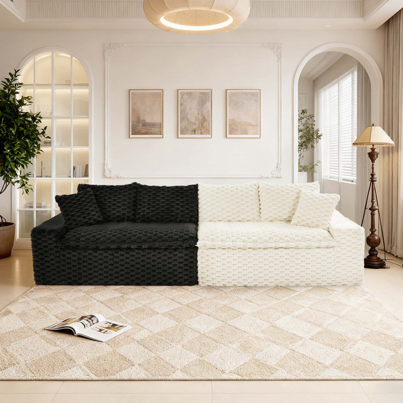 Canapé modulaire 120 po en velours multicolore, Black/White
