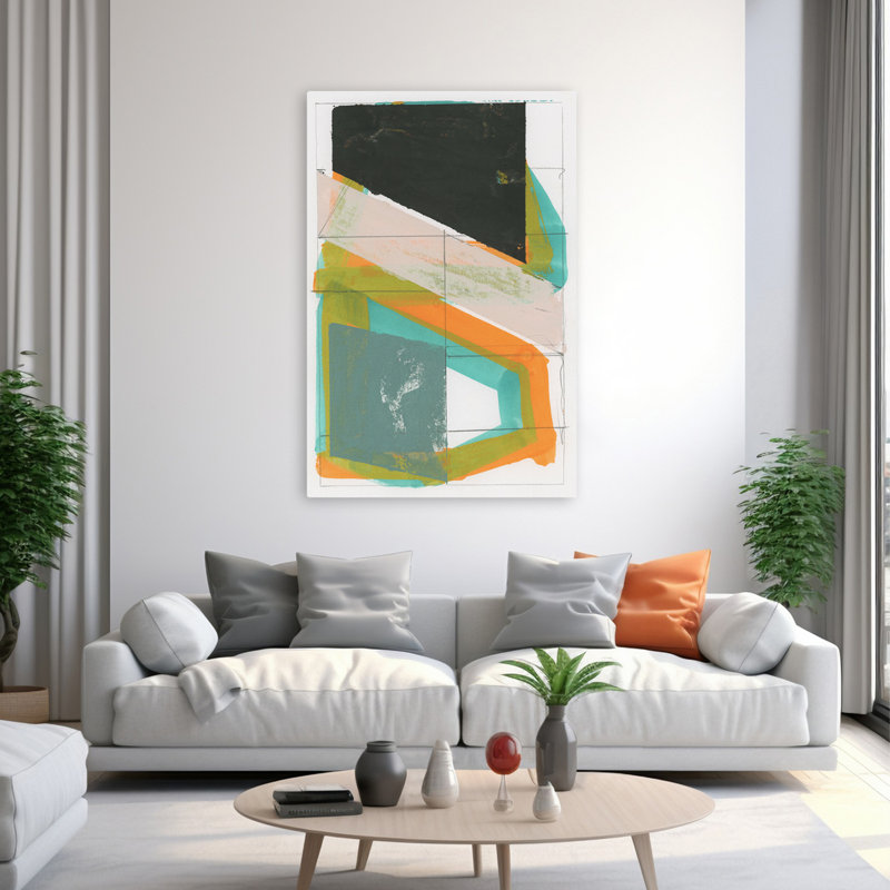 Gentle Geo II minimaliste; Forme géométrique moderne abstrait moderne, H 60 po x l 40 po