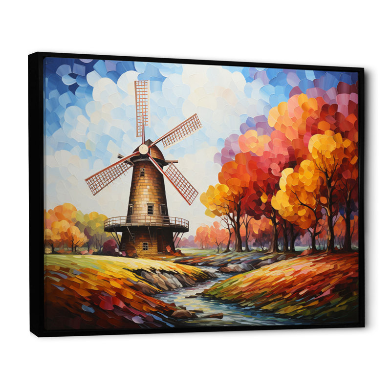 Mill Wind Harmonic Rotation, reproduction d'art sur toile, H 30 po x l 40 po x P 1,5 po, Cadre flottant noir