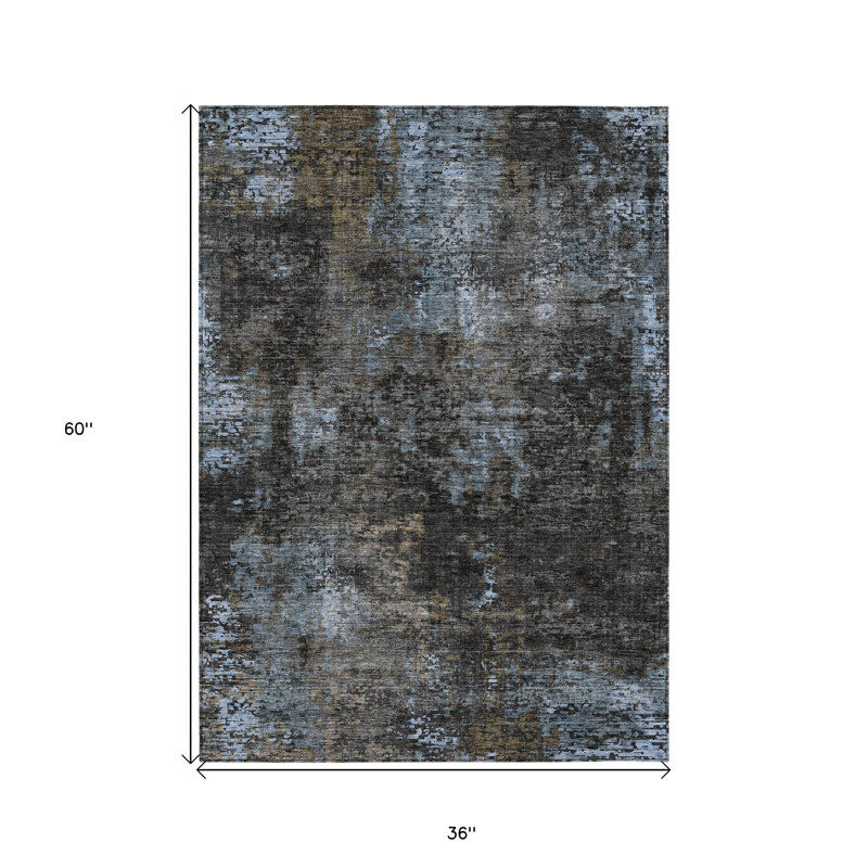 Tapis extérieur lavable abstrait graphite gris anthracite 3 pi x 5 pi