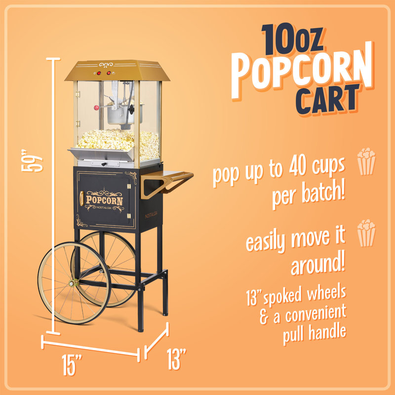 Nostalgia 10 oz. Popcorn Machine with Cart, Black