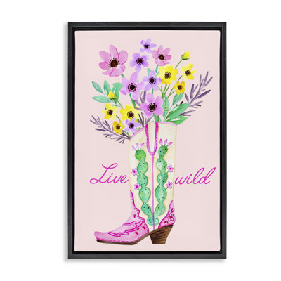 Live Wild Cowgirl Boot Framed Floater Canvas by Enya Todd