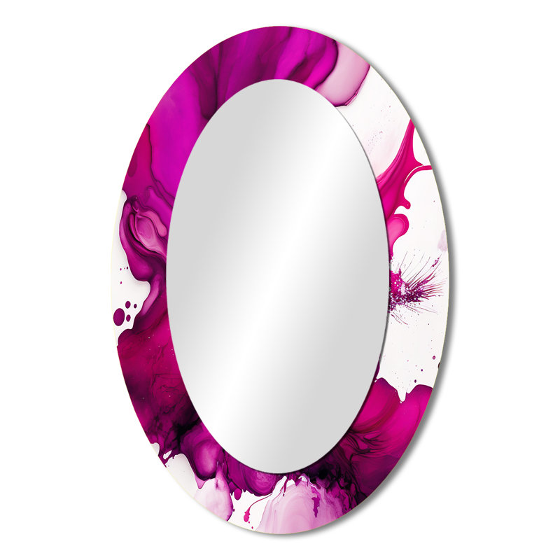 Ancien mystère in Viva Magenta II - Miroir décoratif ovale abstrait sur métal, 36 po x 24 po