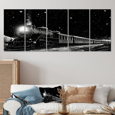Art mural noir et blanc train de nuit II - train de transport 5 pièces