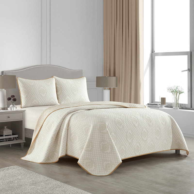 Valentine Gold Microfiber 3 Piece Quilt Set, King Quilt + 2 King Shams