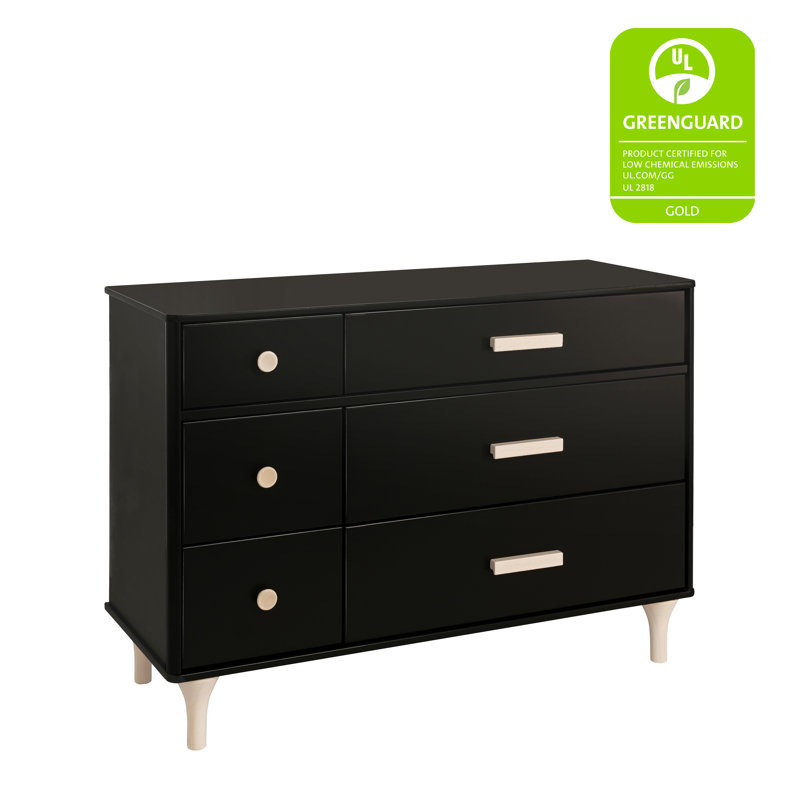 Lolly Crib, 3 Drawer And 6 Drawer Dresser, Black And Washed Natural