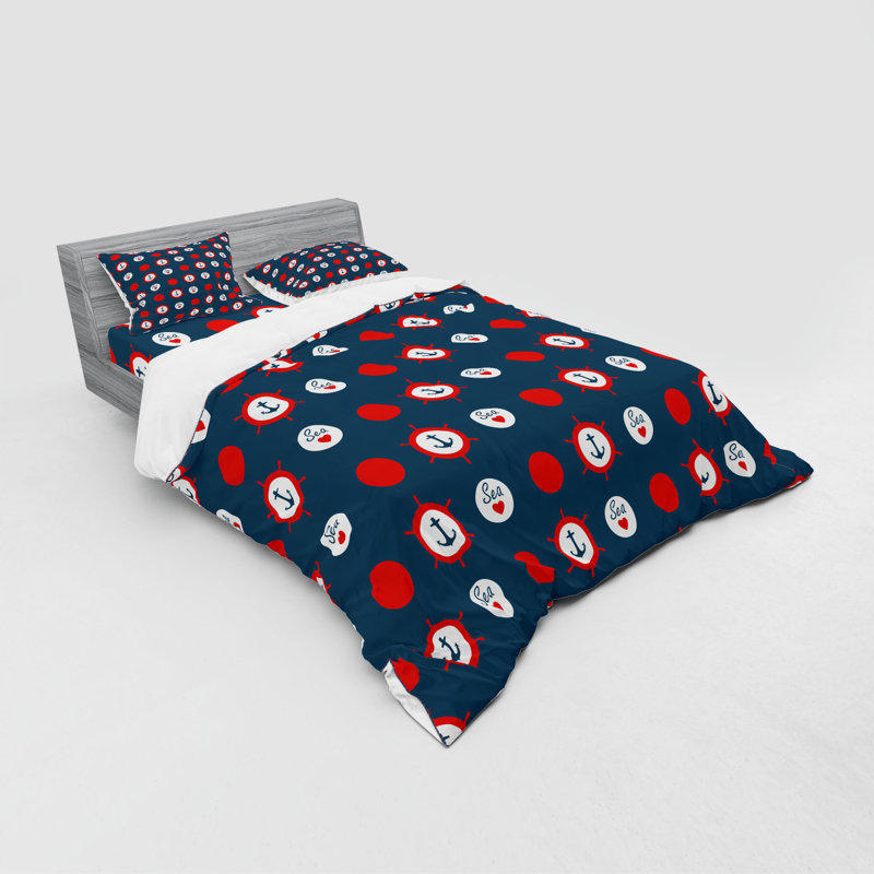 Ensemble de housse de couette en microfibre Mid-Century bleu / vermillon, Housse de couette grand + 3 pièces supplémentair