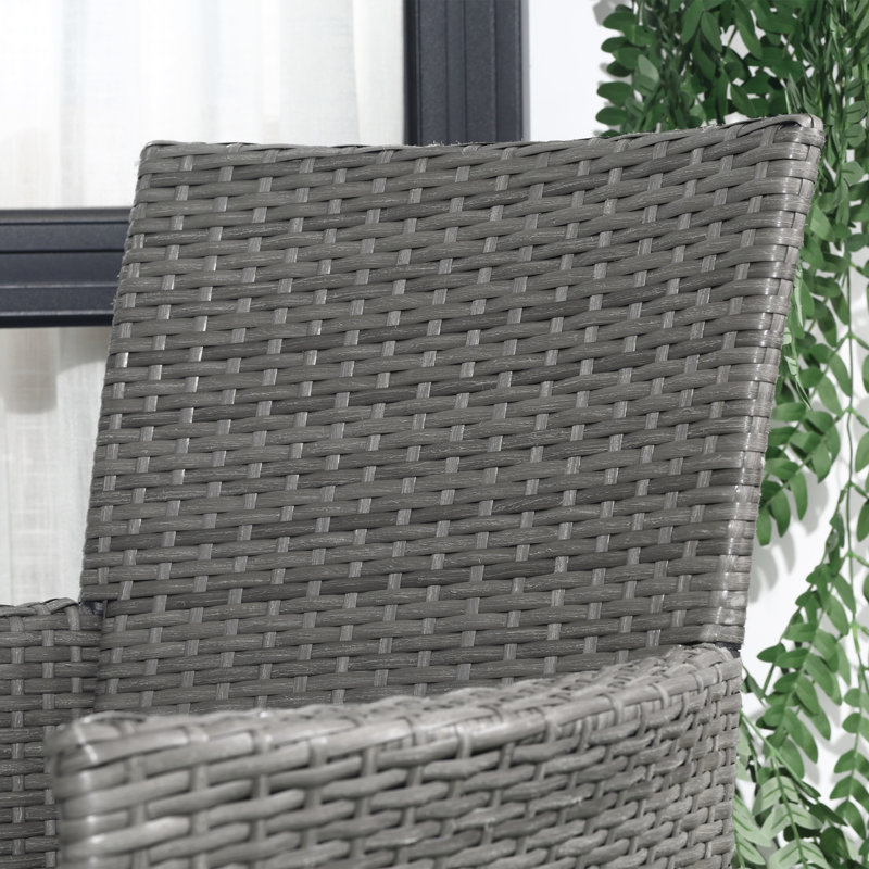 Wicker and Steel Patio Dining Set Table,, Grey, Grey