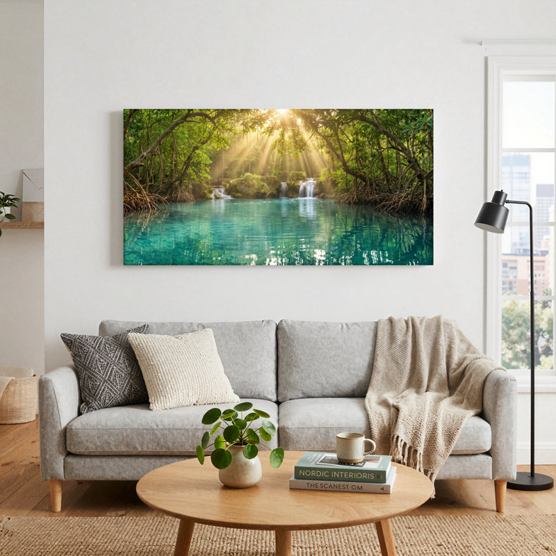 Ensemble de 1 tableau sur toile « Forêt ensoleillée », L 40 po x H 20 po, Toile tendue