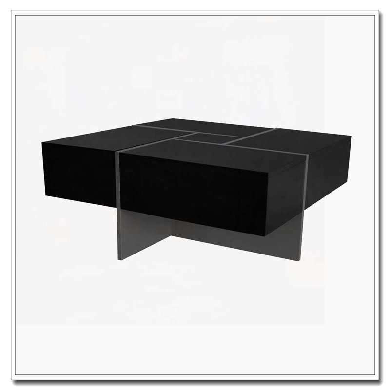 Coffee Table with 4 Hidden Storage Compartments, Square Cocktail Table with Extendable Sliding Tabletop, Black, Gray