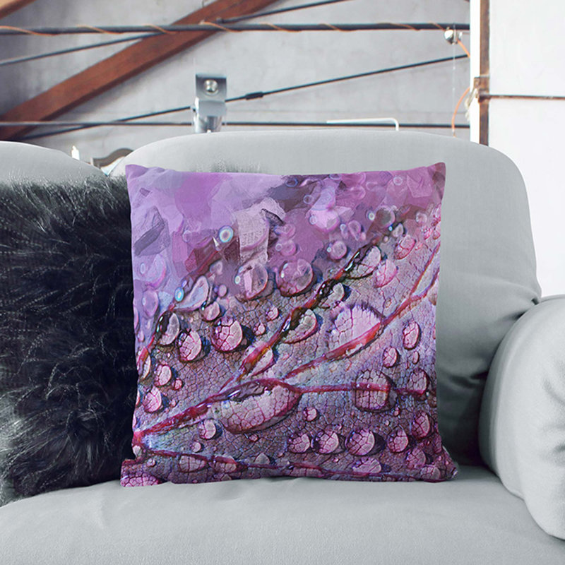 Dewdrops Upon A Lilac Leaf In Abstract Square Throw Cushion, Stone, 40cm H x 40cm W x 15cm D