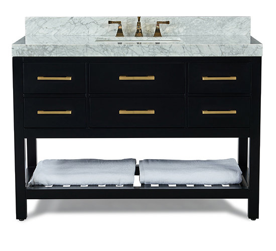 Elizabeth 48'' W Single Vanity, Carrara White, Gold, Black Onyx