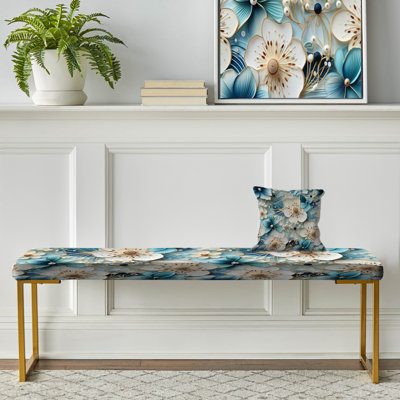 Simplicité de fleurs bleues et blanches - Banc rembourré floral doré