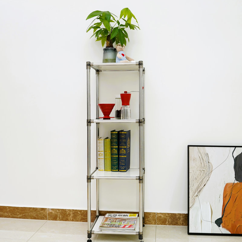4 tablettes robustes - capacité de 100 lb / tablette en acier inoxydable blanc, moderne pour le rangement dans une remise de jardinage pour garde-manger et garage