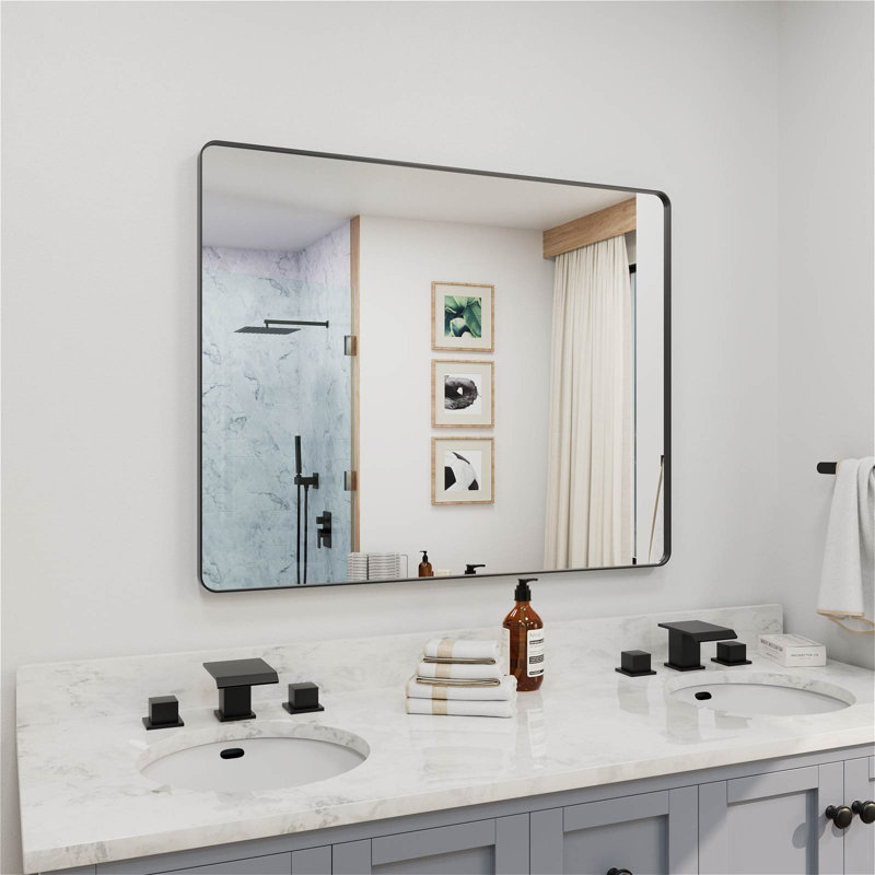 Miroir mural de salle de bain mural en verre trempé et aluminium, 32 po x 40 po