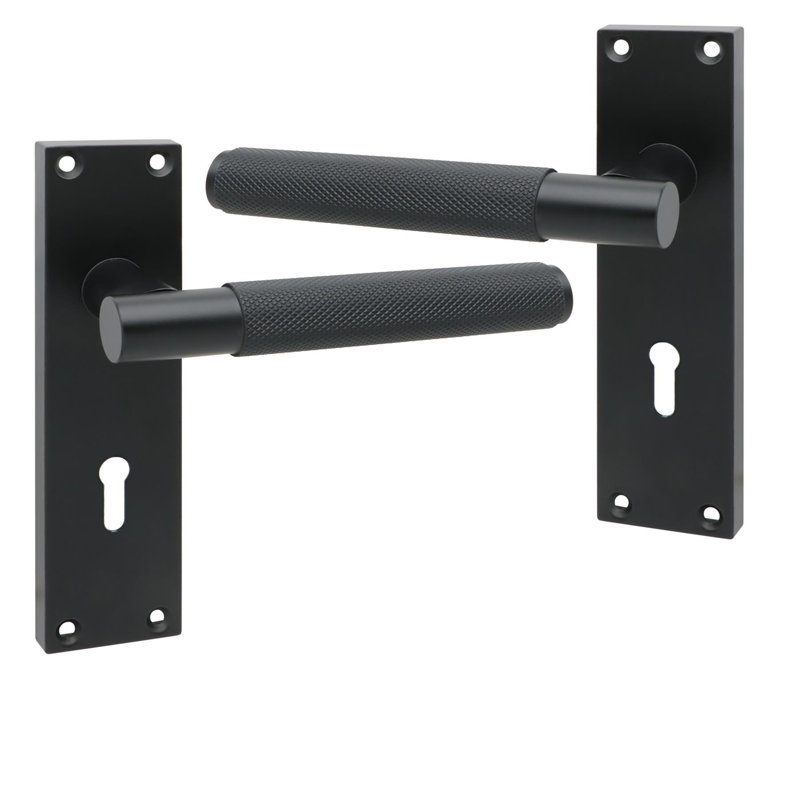 Golden Grace Victorian T-Bar Knurled Lock Door Handle Set Matte Black Finish with 2.5" 3 Lever Lock - 150 x 40mm