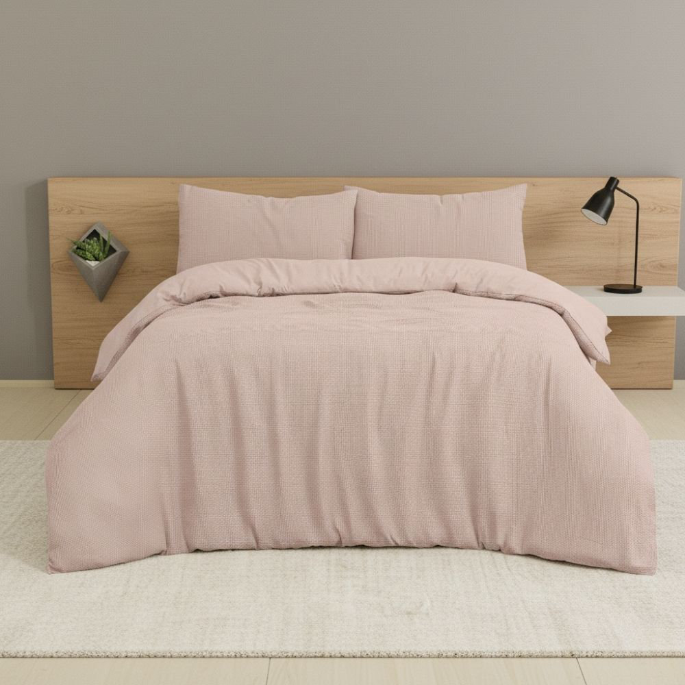 MHG Living Chunky Waffle Striped Duvet Cover Set Polycotton - Includes Pillowcase - Single/Double/King/Super King