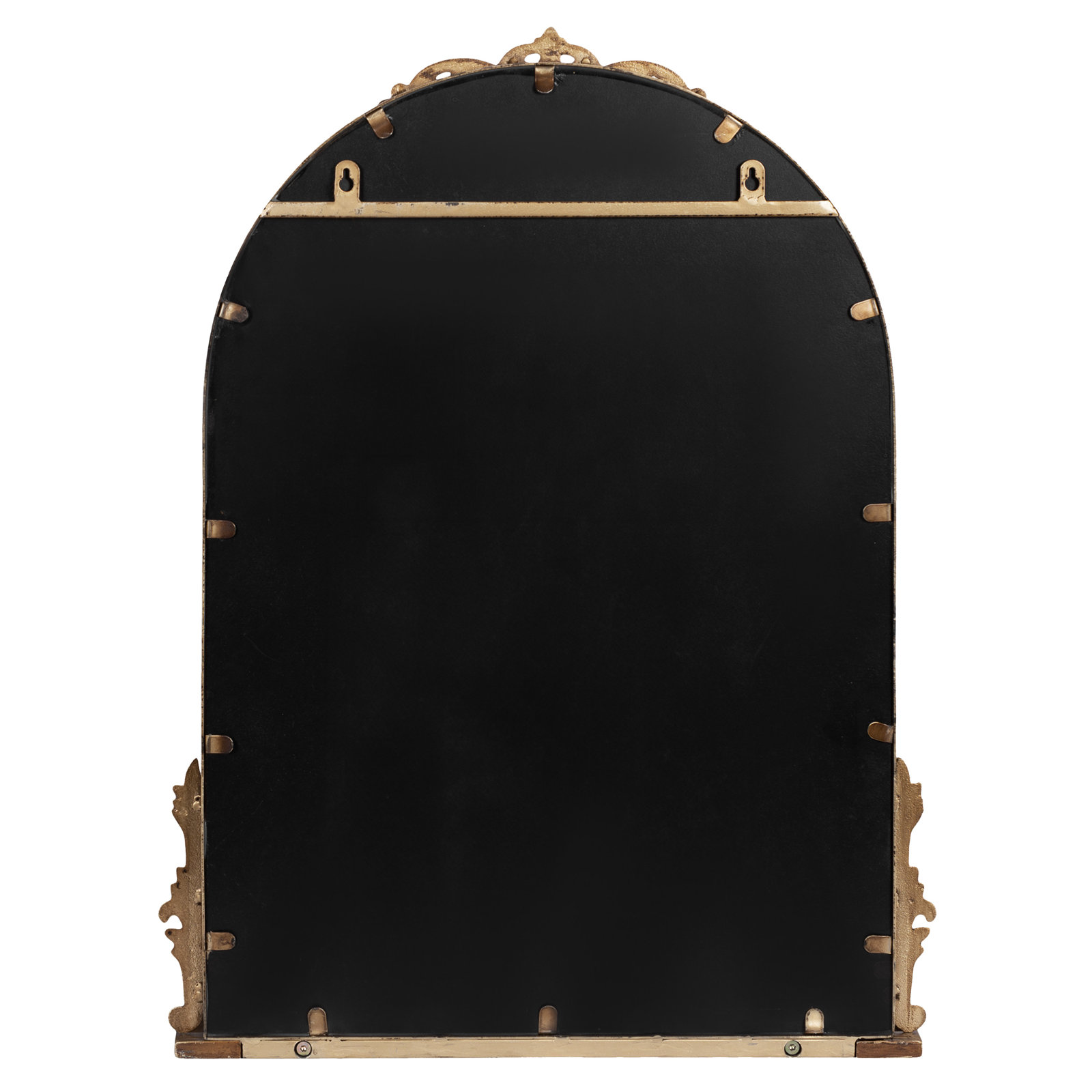 Canoby Metal Arch Mirror with Shelves, Gold