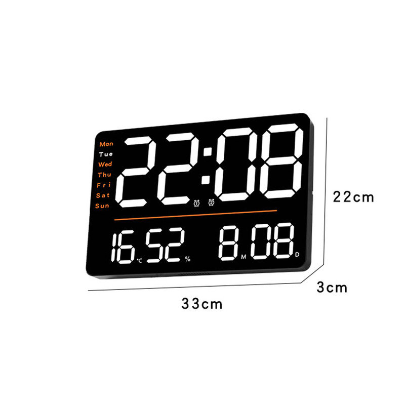 Led Digital Alarm Clock Large Display 10 Levels Adjustable Brightness with Temperature Time Date Display Wall-mounted Alarm Clock Bedside Clock for Home Office Bedroom
