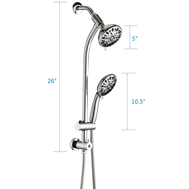 5 Inch Rain Shower & 7-Spray Handheld With 26" Slide, Easy Installation, Angle-Adjustable, Nozzles, Stable 1.8Gpm Flow, Manual Control Bathroom : Showerhead And Adjustable, Dual Flow 1.8Gpm, No Wall