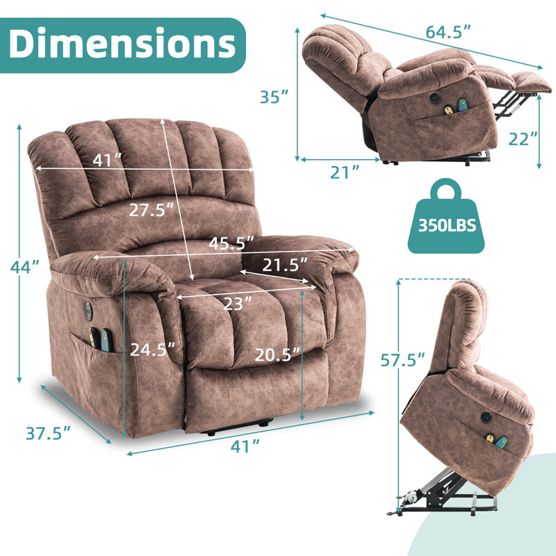 Fauteuil de massage inclinable électrique chauffant, Velours brun