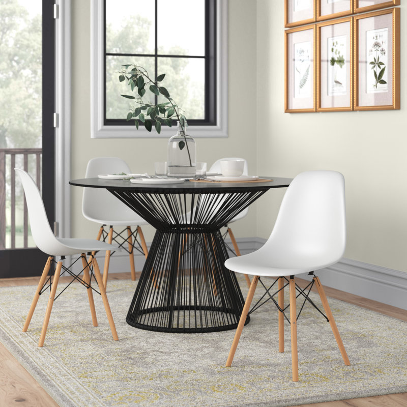 White Armless Dining Side Chairs with Beech Wood Legs (Set of 4)