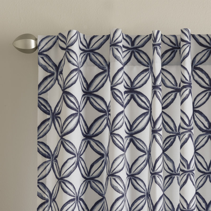 Moorpark 100% Polyester Room Darkening Geometric Print Curtain Panel with Rod Pocket Top and Hidden Back Tabs , Blue/Cream