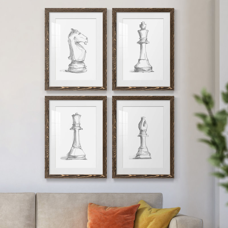 Chess Room Study I - Ensemble de 4 reproductions de cadres photo, H 20 po x l 68 po x P 1,5 po, Noyer
