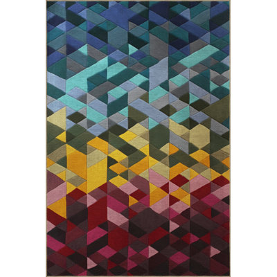 Tapis en polypropylène à motif Argyle de couleur bleu jaune et rose