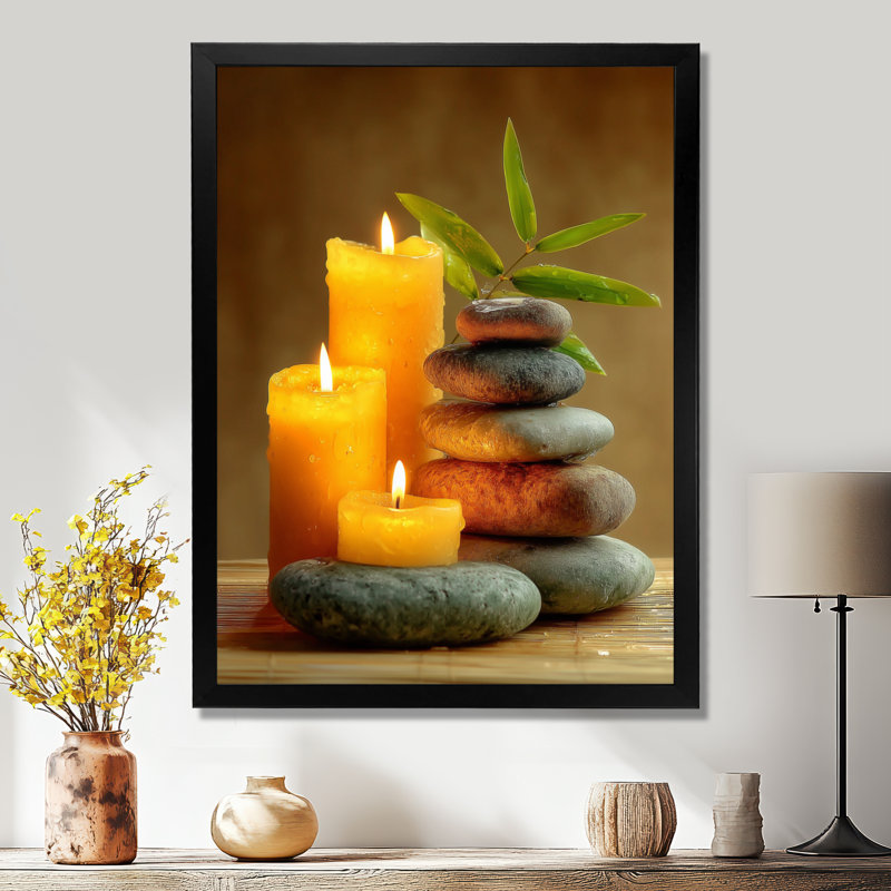 Relaxation Candles and Bamboo - Bamboo Wall Art Decor, impression sur toile grise asiatique, H 40 po x l 30 po, Noir