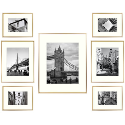 Luray 7 Piece Matte Metal Gallery Picture Frame with Real Glass Set