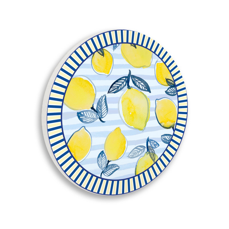 Lemon Fruit Pattern with Stripes Wall Plaque, design by Lanie Loreth