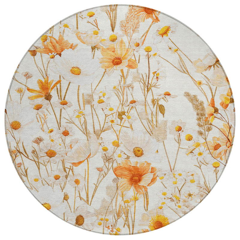 Machine Washable Indoor/Outdoor Claudian ACN1500 Ivory Rug, Round 8'