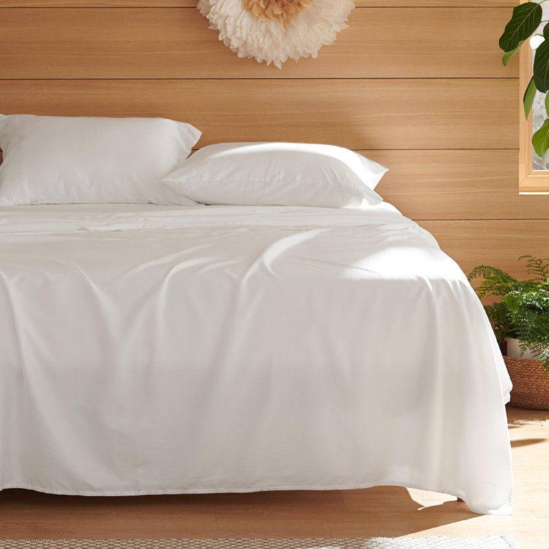 Ensemble de draps en coton 300TC, Ensemble de drap grand avec un drap-housse et deux, Blanc