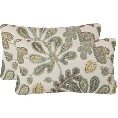 Set Of 2 Jacquard Throw Pillow Covers Featuring Tropical Leaf Pattern