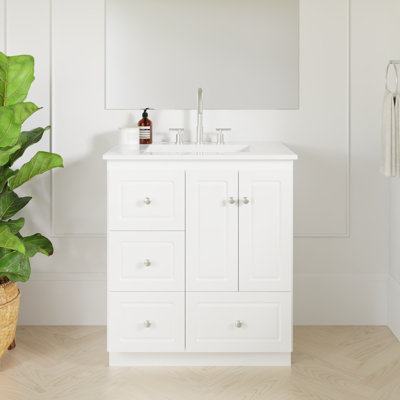 Ultraline 31 in. W x 22 in. D x 35 in. H Vanity with Left Drawers in Winterset with Vanity Top in White