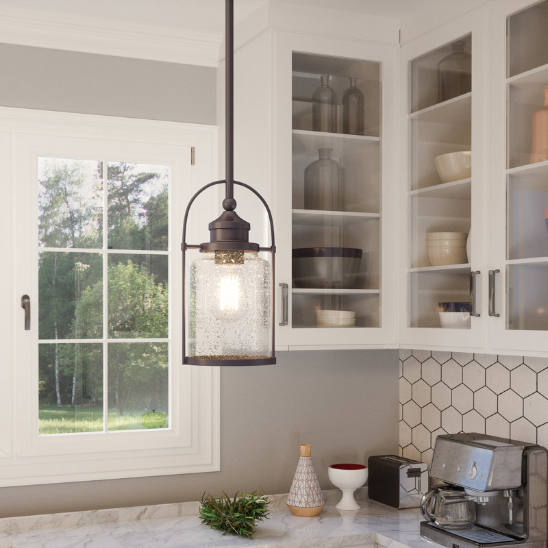 1 - Light Single Pendant, Western Bronze, 12" H x 6.5" W x 6" D