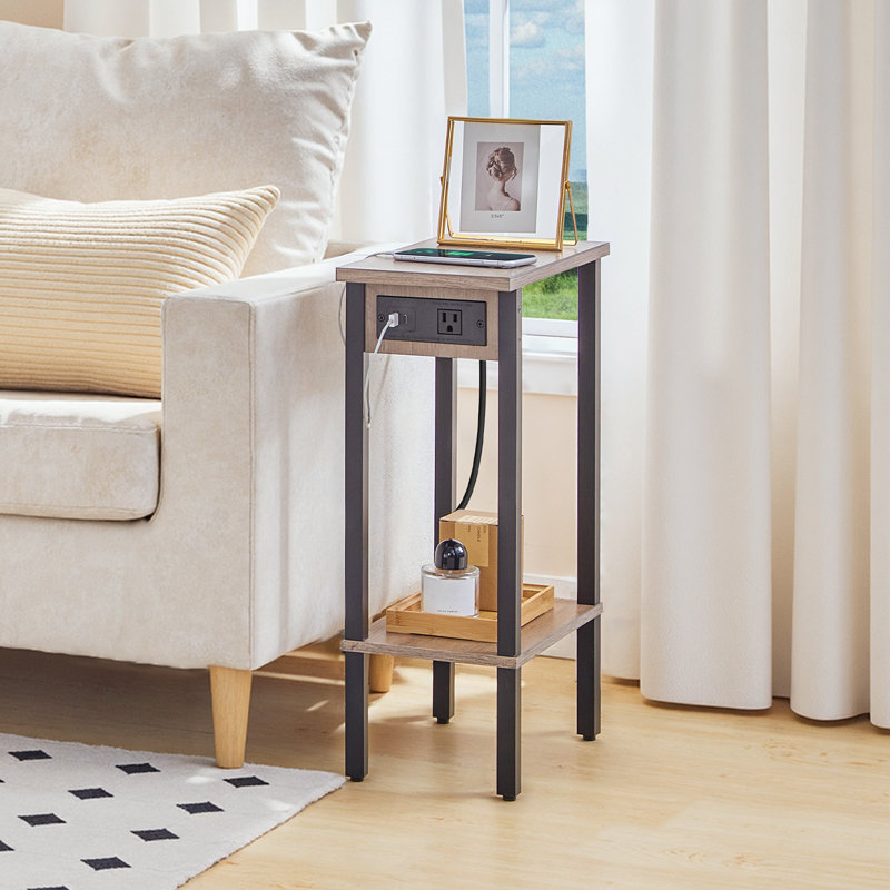 Petite table de bout avec station de charge 22,6 "H, Grège