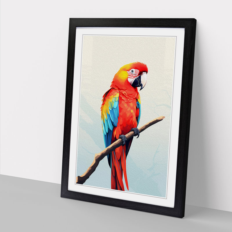 Parrot Minimalism - Single Picture Frame Print on Wood, 34cm H x 25cm W x 2" D, Black Framed