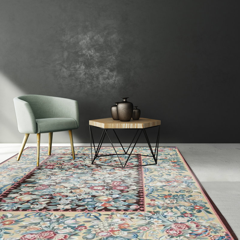 Hand-Knotted High-Quality Beige and Blue Area Rug